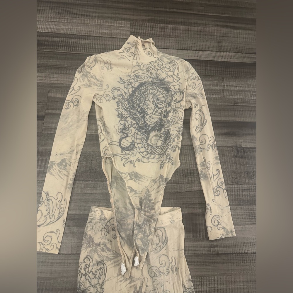 Dragon Print Long Sleeve Bodysuit